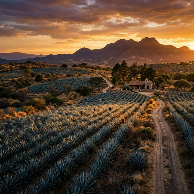 Agave field at sunset in Los Altos, Jalisco